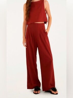 Farm Rio Linen tailored trousers with side zipper close